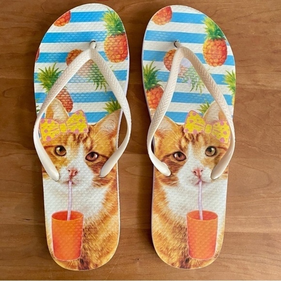 Party Cat Tropical Beach Pool Flip Flops, Womens size 11 & Unisex, Mens 9.5 - Picture 1 of 14